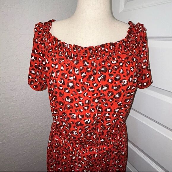 A New Day Animal Print Smocked Short Sleeve Midi Dress - Picture 2 of 11